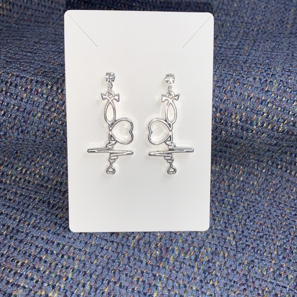 Handcrafted Silver-toned Fashion Earrings Medical Themed Drop Dangle - Picture 6 of 11